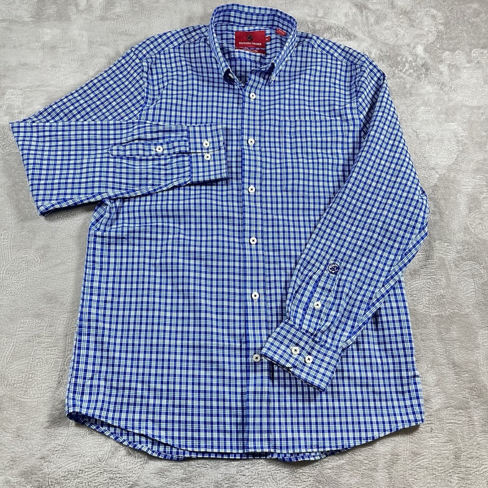 Southern Proper Blue Plaid‎ Button Down Shirt Tailored Fit Men's Size XL